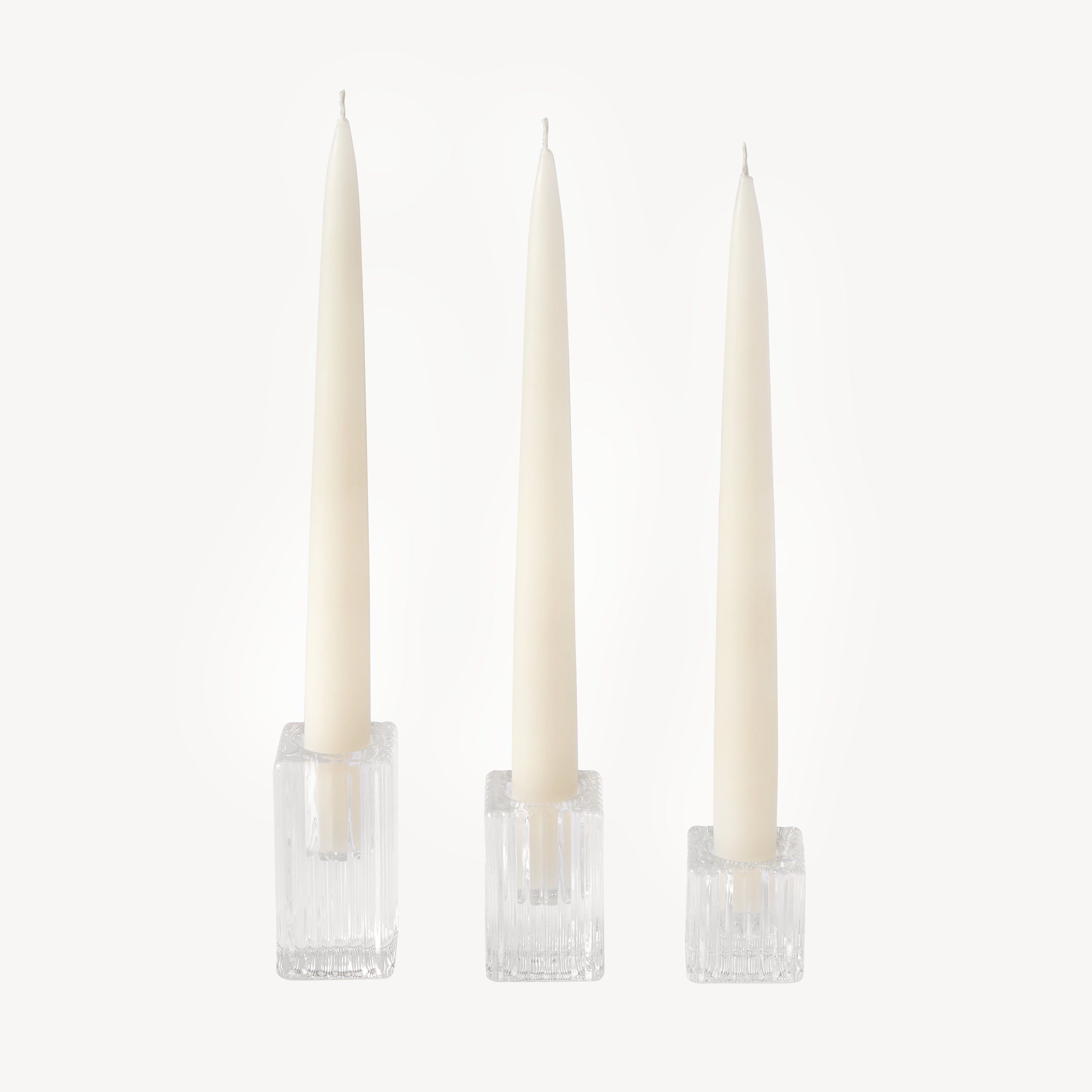 Small Ribbed Square Glass Dinner Candle Holder - Clear