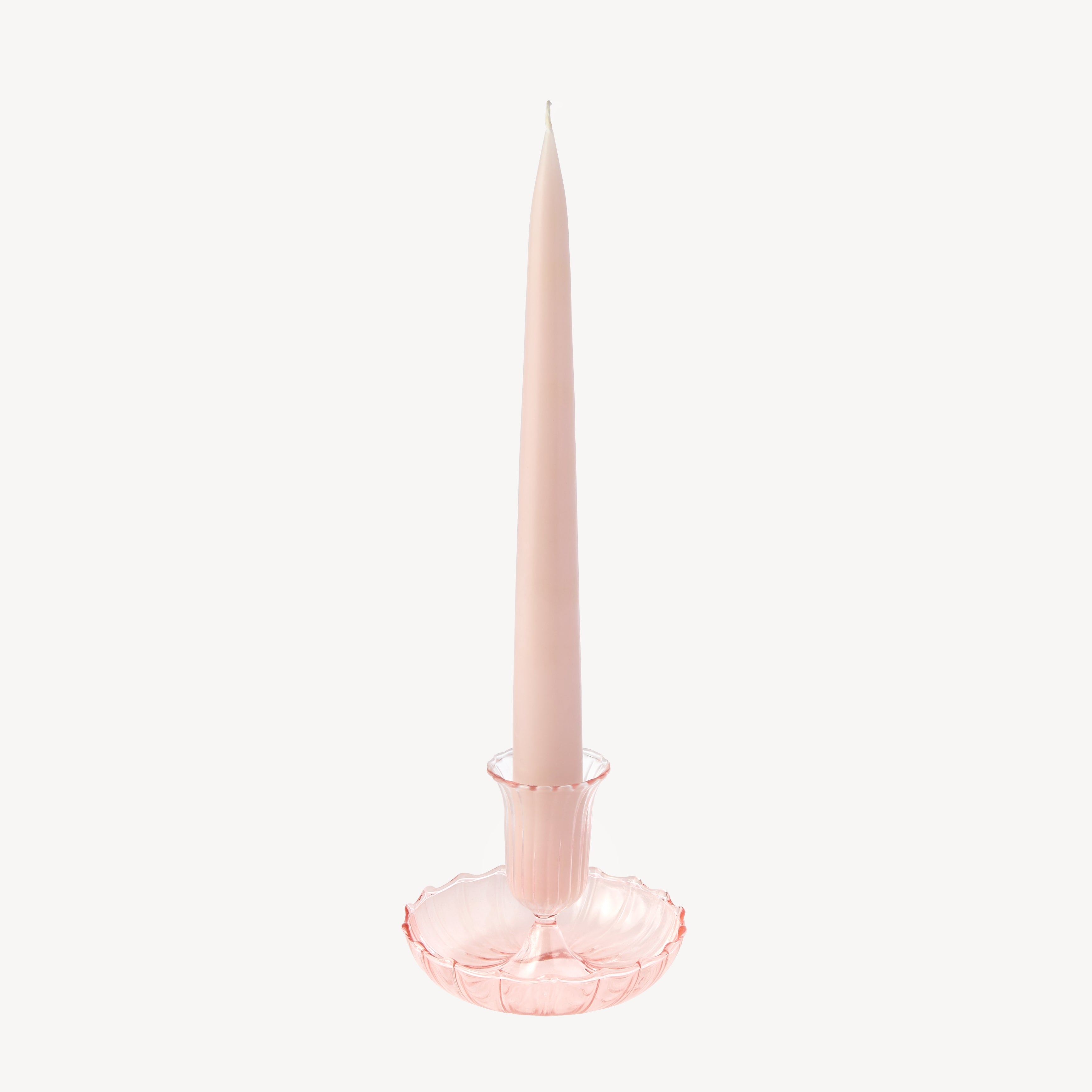 Scallop Glass Dinner Candle Holder - Pale Pink