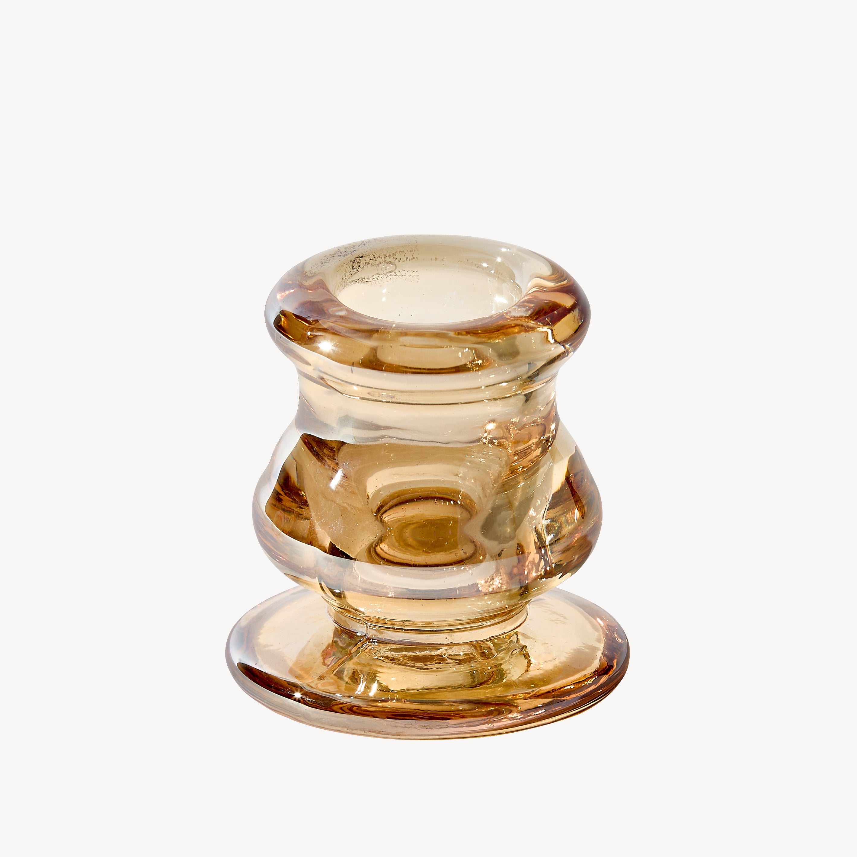 Low Amber Glass Dinner Candle Holder - Set of 6
